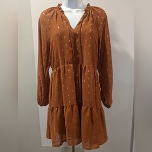 Autumn, Chiffon, V-neck, Bell,Ball Sleeves, 3tier Blu Pepper,SZ Small